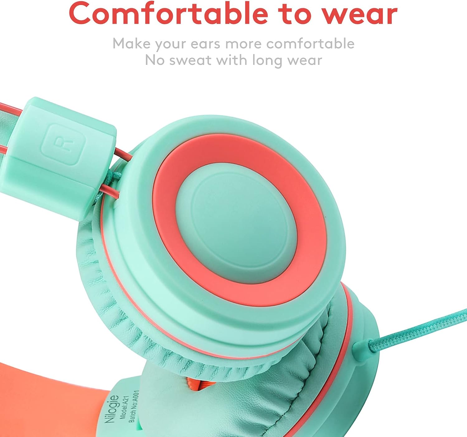 Nilogie A21 Kids Headphones for School/PC/Cellphone/Airplane Travel with 3.5mm Jack Children Boys Girls Foldable Wired On - Ear Headset (Mint Orange) - Amazing Gadgets Outlet