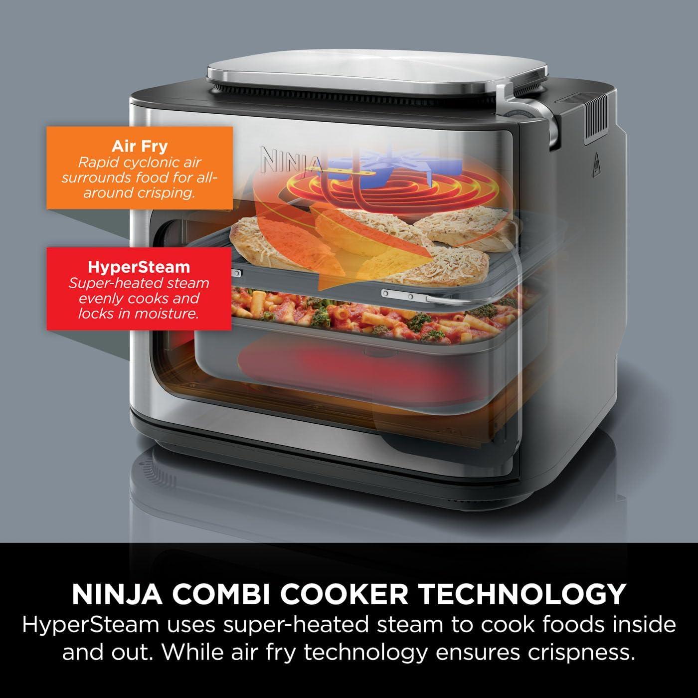 Ninja Combi 12 - In - 1 Multi - Cooker, Oven & Air Fryer, 12 Cooking Functions, Make 15 Minute* Family - Size Meals, Includes Bake Tray, Pan, & Recipe Guide, Grey, SFP700UK - Amazing Gadgets Outlet