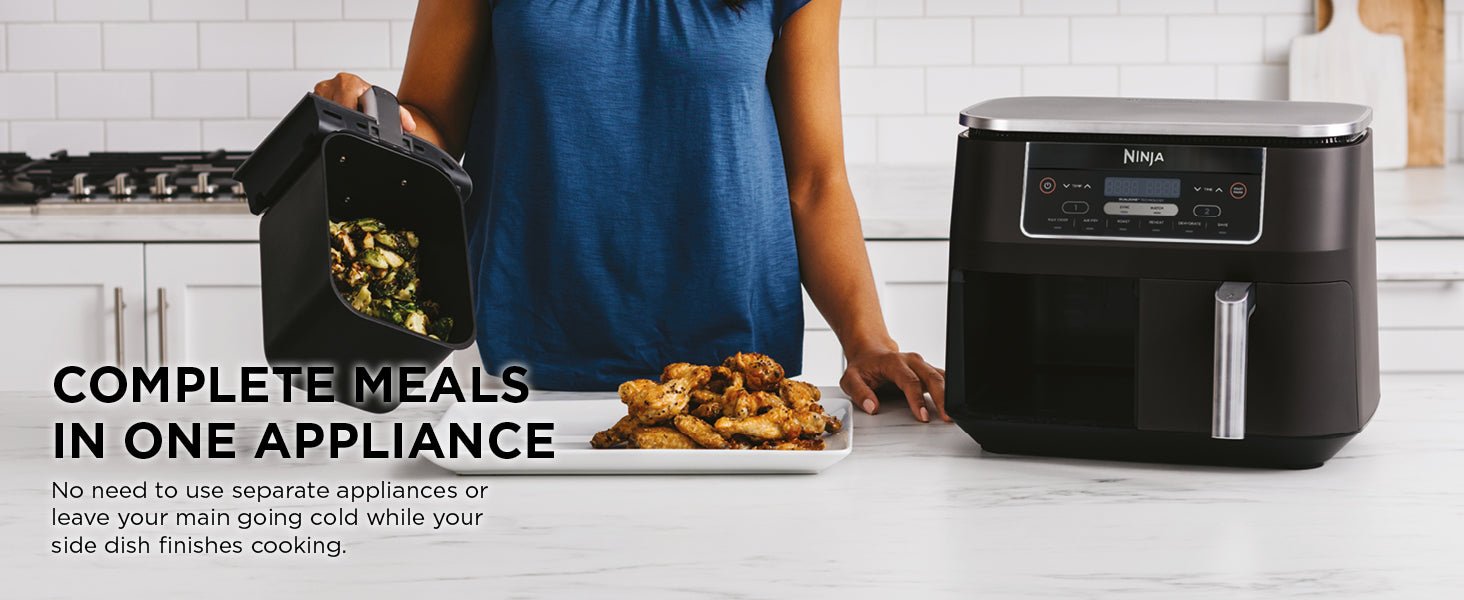 Ninja Foodi Dual Zone Digital Air Fryer, 2 Drawers, 7.6L, 6 - in - 1, Uses No Oil, Air Fry, Max Crisp, Roast, Bake, Reheat, Dehydrate, Cooks 4 - 6 Portions, Non - Stick, Dishwasher Safe Baskets, Black AF300UK   Import  Single ASIN  Import  Multiple ASIN - Amazing Gadgets Outlet