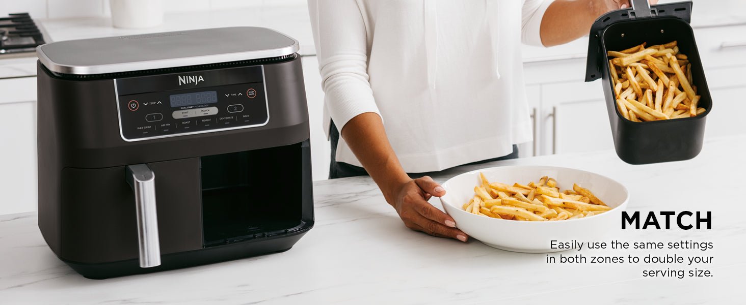 Ninja Foodi Dual Zone Digital Air Fryer, 2 Drawers, 7.6L, 6 - in - 1, Uses No Oil, Air Fry, Max Crisp, Roast, Bake, Reheat, Dehydrate, Cooks 4 - 6 Portions, Non - Stick, Dishwasher Safe Baskets, Black AF300UK   Import  Single ASIN  Import  Multiple ASIN - Amazing Gadgets Outlet