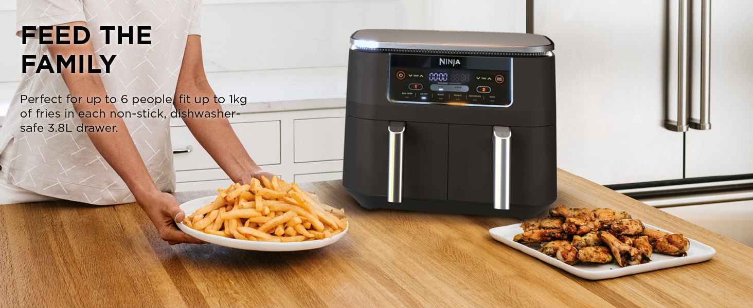 Ninja Foodi Dual Zone Digital Air Fryer, 2 Drawers, 7.6L, 6 - in - 1, Uses No Oil, Air Fry, Max Crisp, Roast, Bake, Reheat, Dehydrate, Cooks 4 - 6 Portions, Non - Stick, Dishwasher Safe Baskets, Black AF300UK   Import  Single ASIN  Import  Multiple ASIN - Amazing Gadgets Outlet