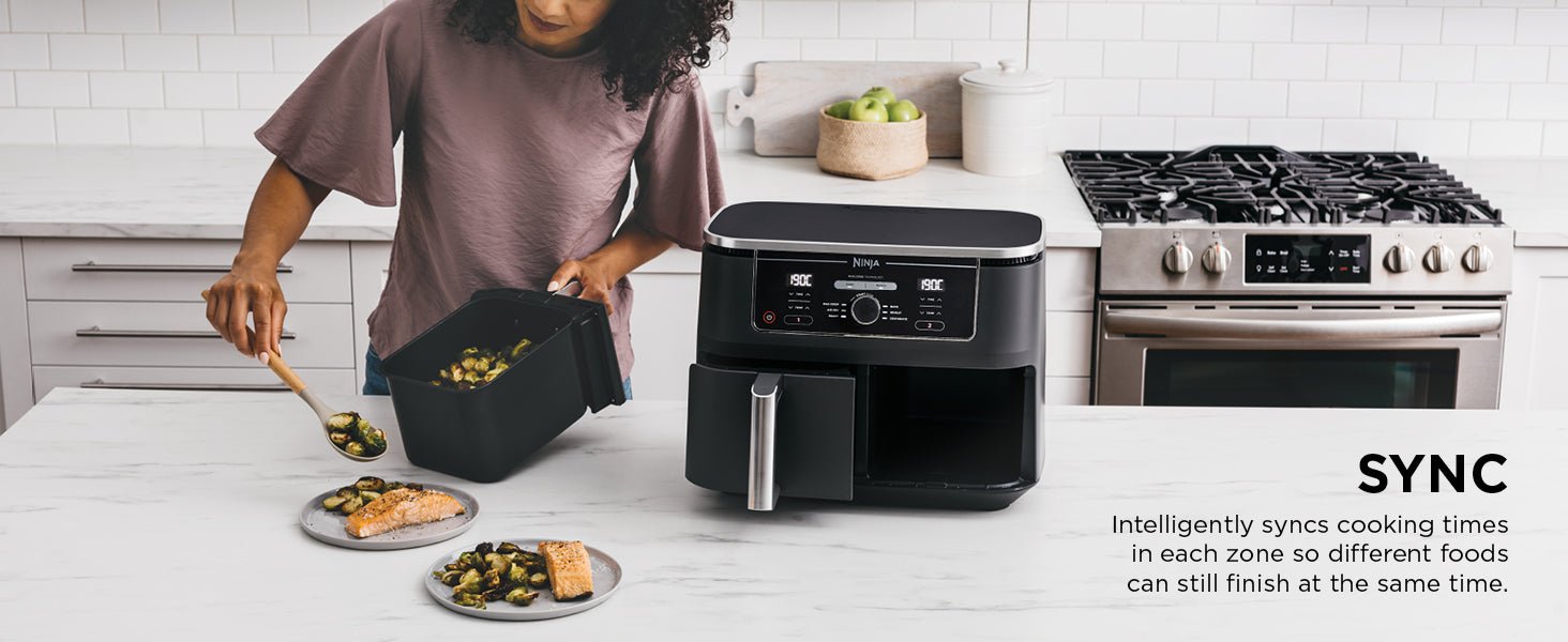 Ninja Foodi MAX Dual Zone Digital Air Fryer, 2 Drawers, 9.5L, 6 - in - 1, Uses No Oil, Max Crisp, Roast, Bake, Reheat, Dehydrate, Cook 8 Portions, Non - Stick Dishwasher Safe Baskets, Black AF400UK   Import  Single ASIN  Import  Multiple ASIN ×Product - Amazing Gadgets Outlet