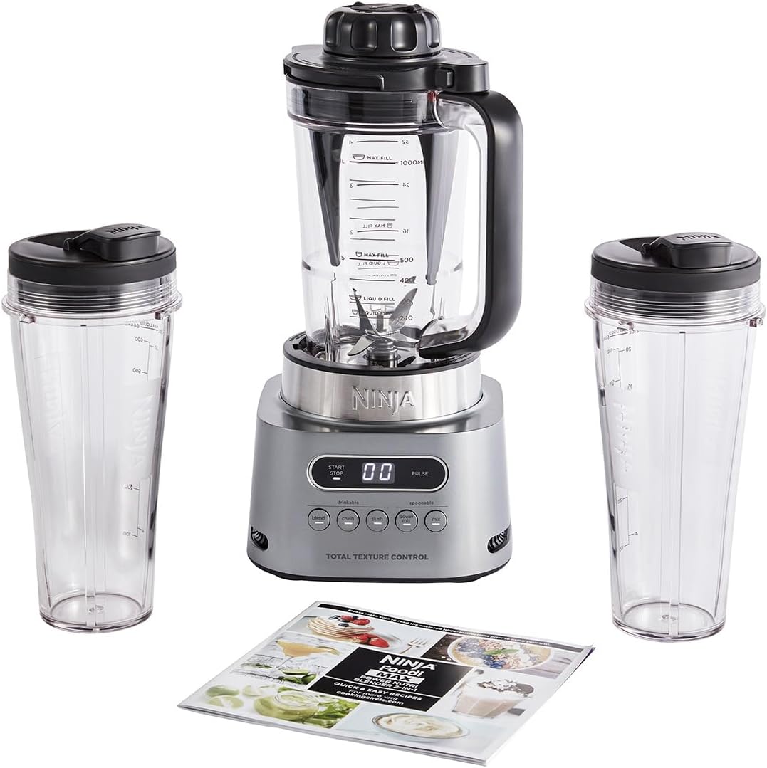 Ninja Foodi Power Nutri Blender 2 - in - 1, Blend Smoothie Bowls, Thick Spreads & Frozen Drinks, Automatic Programs, 700ml Cup & 400ml Bowl with with Power Paddle, 1100W, Silver CB100UK - Amazing Gadgets Outlet