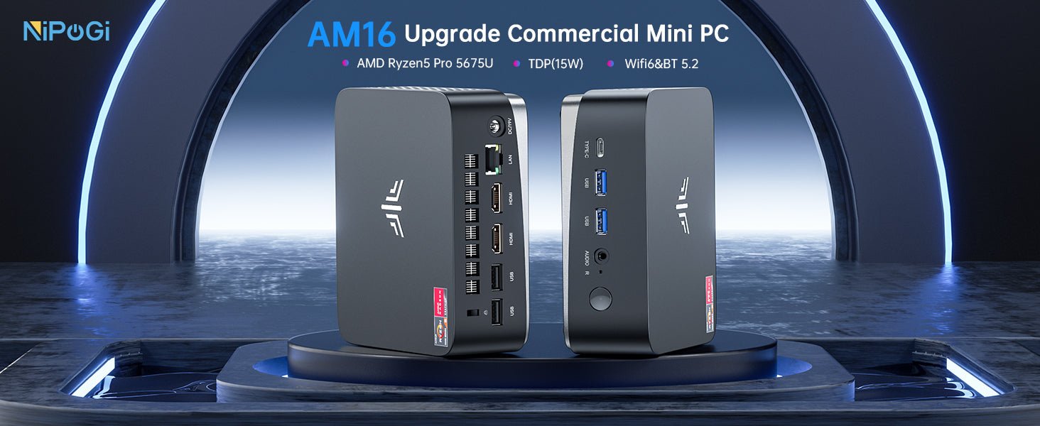 NiPoGi AM16 Mini PC AMD Ryzen 5 PRO 5675U(Beats 5500U/5560U/5600U,6C/12T,Max 4.3GHz),Mini Computer 16GB Dual Channel RAM+512GB M.2 NVME SSD,WiFi6/BT5.2/Triple Display 4K@60Hz/HDMI+Type - C,Office/Home - Amazing Gadgets Outlet