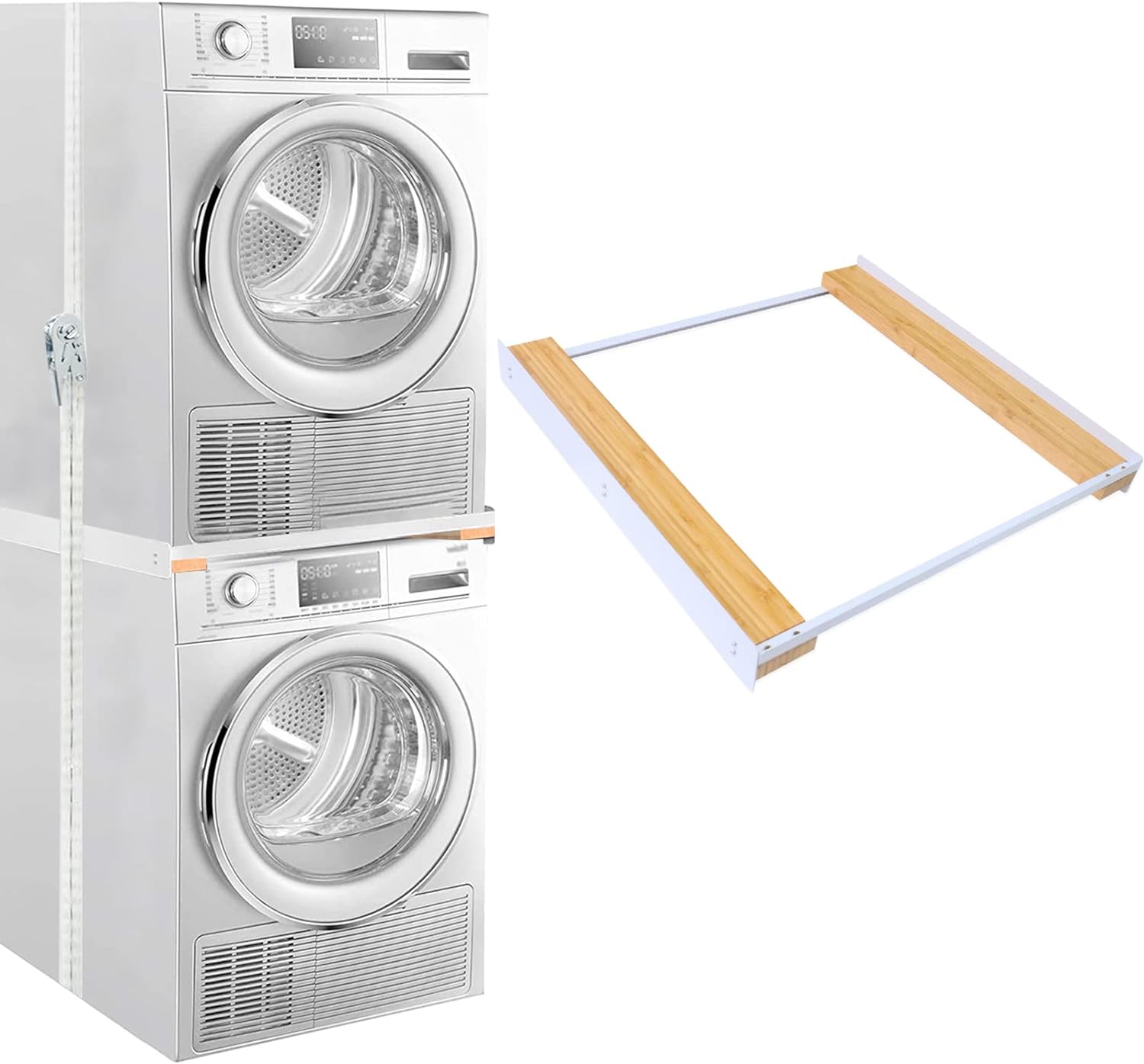 NIUXX Stacking Kit with Sliding Shelf, Fits for 46 - 60 cm Washing Machine and Dryer, Ratchet Rope Installation Frame Accessories for Connecting Tumble Washer Dryer, Ideal Housewarming Gift - Amazing Gadgets Outlet