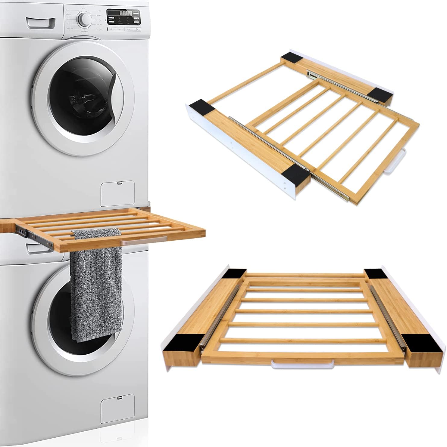 NIUXX Stacking Kit with Sliding Shelf, Fits for 46 - 60 cm Washing Machine and Dryer, Ratchet Rope Installation Frame Accessories for Connecting Tumble Washer Dryer, Ideal Housewarming Gift - Amazing Gadgets Outlet