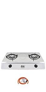 NJ - 200SD Indoor Gas Stove - 2 Burner Portable Gas Hob LPG Cooker Caravan Cooktop Stainless Steel Freestanding Table Top for Home Kitchen Camping Garden Catering 8.0kW - Amazing Gadgets Outlet