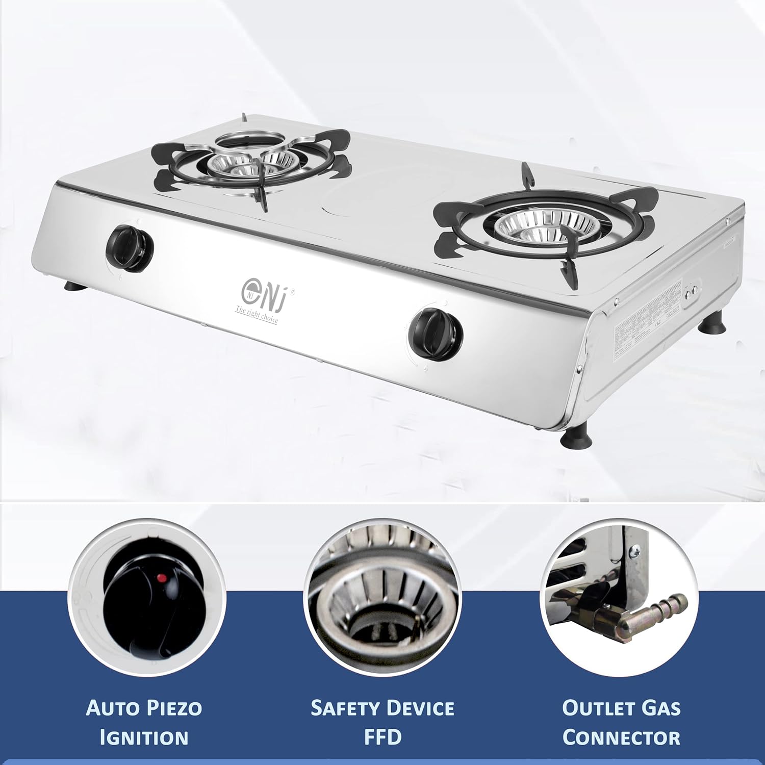 NJ - 200SD Indoor Gas Stove - 2 Burner Portable Gas Hob LPG Cooker Caravan Cooktop Stainless Steel Freestanding Table Top for Home Kitchen Camping Garden Catering 8.0kW - Amazing Gadgets Outlet