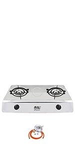 NJ - 200SD Indoor Gas Stove - 2 Burner Portable Gas Hob LPG Cooker Caravan Cooktop Stainless Steel Freestanding Table Top for Home Kitchen Camping Garden Catering 8.0kW - Amazing Gadgets Outlet