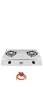 NJ - 200SD Indoor Gas Stove - 2 Burner Portable Gas Hob LPG Cooker Caravan Cooktop Stainless Steel Freestanding Table Top for Home Kitchen Camping Garden Catering 8.0kW - Amazing Gadgets Outlet