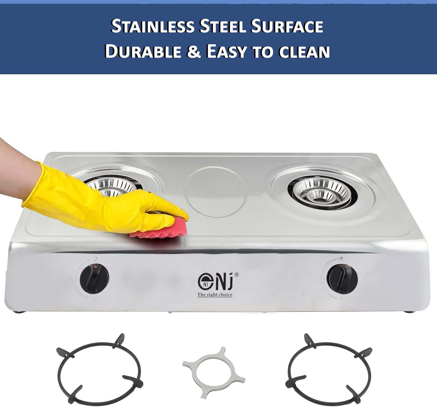 NJ - 200SD Indoor Gas Stove - 2 Burner Portable Gas Hob LPG Cooker Caravan Cooktop Stainless Steel Freestanding Table Top for Home Kitchen Camping Garden Catering 8.0kW - Amazing Gadgets Outlet