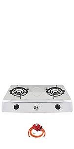 NJ - 200SD Indoor Gas Stove - 2 Burner Portable Gas Hob LPG Cooker Caravan Cooktop Stainless Steel Freestanding Table Top for Home Kitchen Camping Garden Catering 8.0kW - Amazing Gadgets Outlet