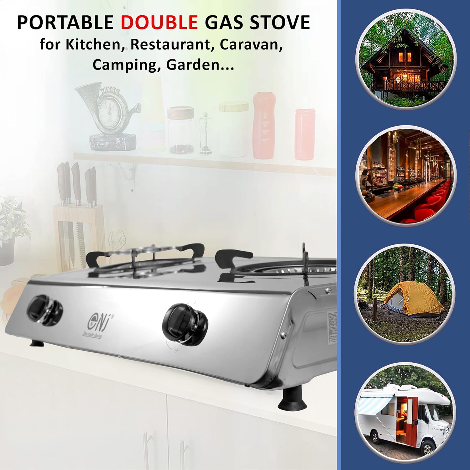 NJ - 200SD Indoor Gas Stove - 2 Burner Portable Gas Hob LPG Cooker Caravan Cooktop Stainless Steel Freestanding Table Top for Home Kitchen Camping Garden Catering 8.0kW - Amazing Gadgets Outlet