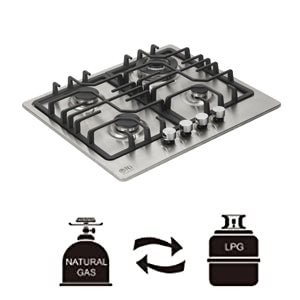 NJ - 600S Gas Hob 4 Burner - 60cm Built - in Stainless Steel Cooktop NG/LPG Convertable Cooker with Cast Iron Supports & FFD - Amazing Gadgets Outlet