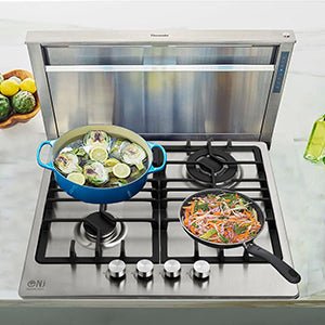 NJ - 600S Gas Hob 4 Burner - 60cm Built - in Stainless Steel Cooktop NG/LPG Convertable Cooker with Cast Iron Supports & FFD - Amazing Gadgets Outlet