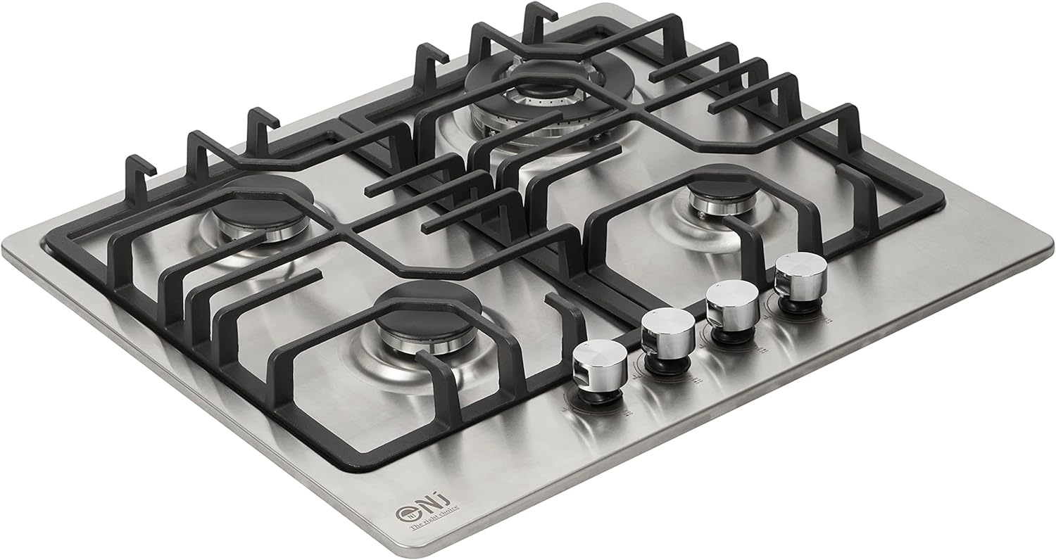 NJ - 600S Gas Hob 4 Burner - 60cm Built - in Stainless Steel Cooktop NG/LPG Convertable Cooker with Cast Iron Supports & FFD - Amazing Gadgets Outlet