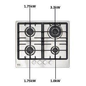 NJ - 600S Gas Hob 4 Burner - 60cm Built - in Stainless Steel Cooktop NG/LPG Convertable Cooker with Cast Iron Supports & FFD - Amazing Gadgets Outlet