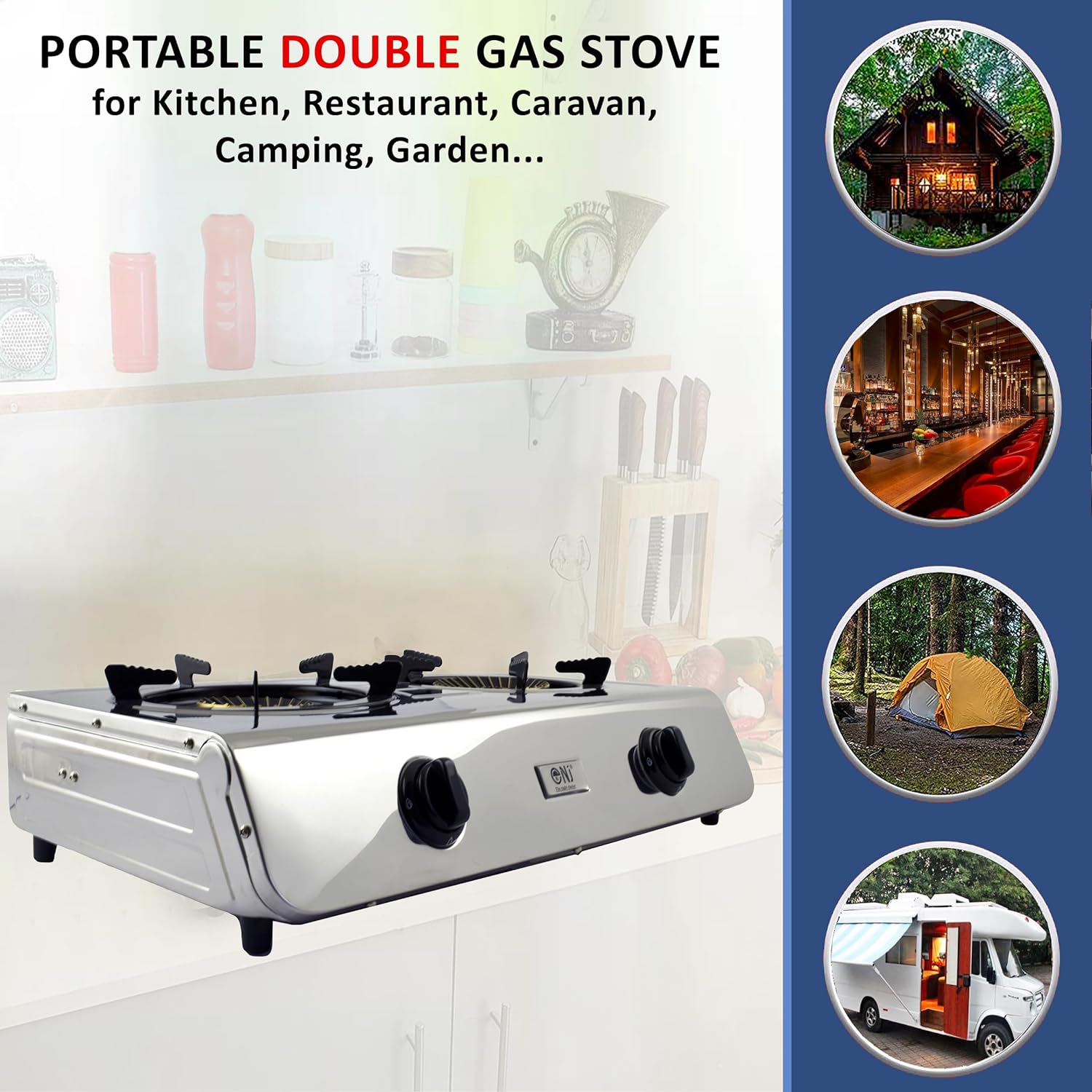 NJ - 60SD Indoor Gas Stove - 2 Burner Portable Gas Hob LPG Cooker 60cm Cooktop Stainless Steel Freestanding Table Top for Home Kitchen Camping Garden Catering 7.7kW - Amazing Gadgets Outlet