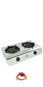 NJ - 60SD Indoor Gas Stove - 2 Burner Portable Gas Hob LPG Cooker 60cm Cooktop Stainless Steel Freestanding Table Top for Home Kitchen Camping Garden Catering 7.7kW - Amazing Gadgets Outlet