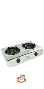 NJ - 60SD Indoor Gas Stove - 2 Burner Portable Gas Hob LPG Cooker 60cm Cooktop Stainless Steel Freestanding Table Top for Home Kitchen Camping Garden Catering 7.7kW - Amazing Gadgets Outlet