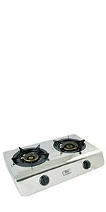 NJ - 60SD Indoor Gas Stove - 2 Burner Portable Gas Hob LPG Cooker 60cm Cooktop Stainless Steel Freestanding Table Top for Home Kitchen Camping Garden Catering 7.7kW - Amazing Gadgets Outlet