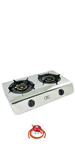 NJ - 60SD Indoor Gas Stove - 2 Burner Portable Gas Hob LPG Cooker 60cm Cooktop Stainless Steel Freestanding Table Top for Home Kitchen Camping Garden Catering 7.7kW - Amazing Gadgets Outlet