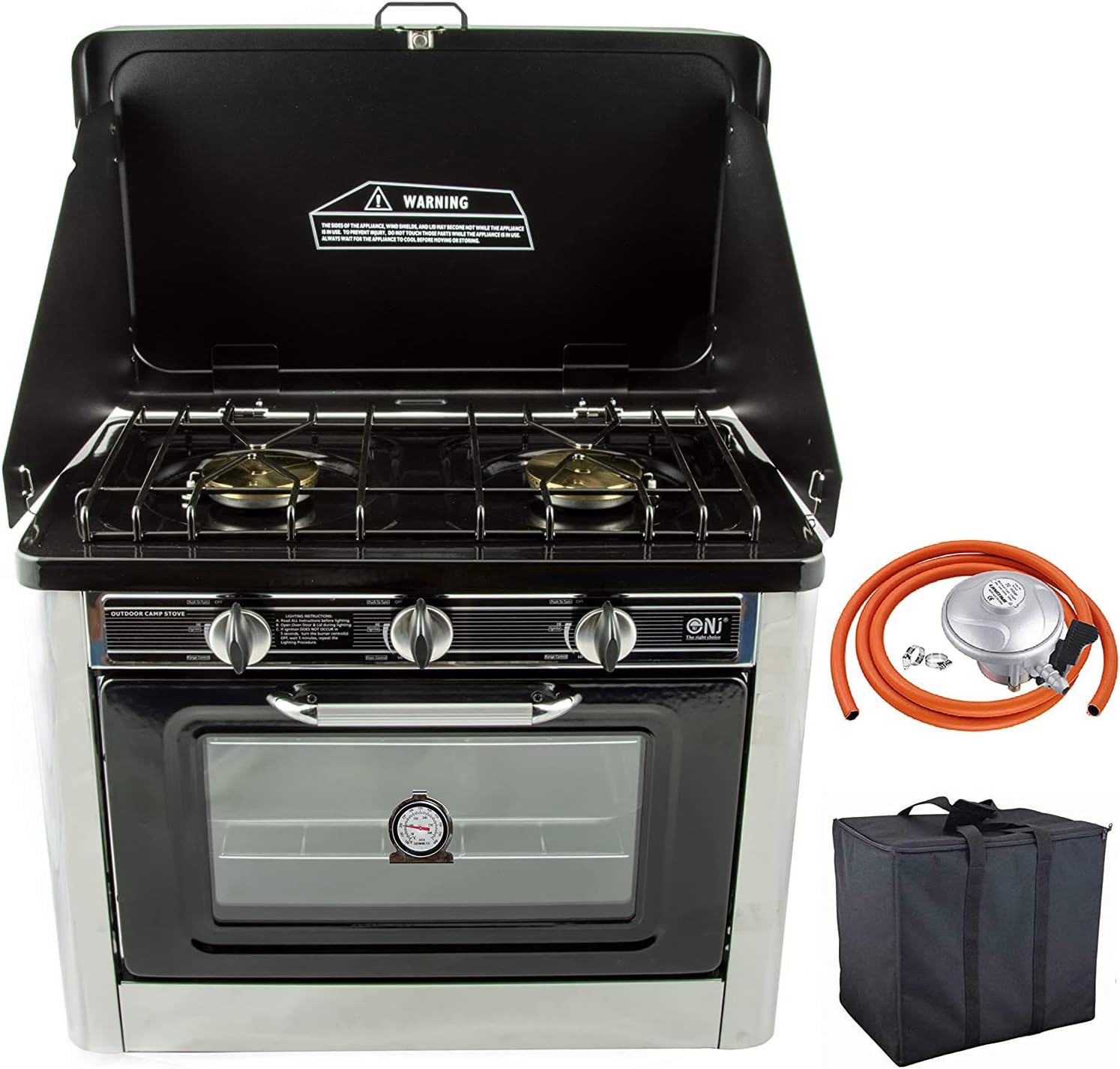 NJ CO - 01 Camping Gas Oven & Hob 2 Burner Portable Cooker Stainless Steel Carry Bag Outdoor + Regulator - Amazing Gadgets Outlet