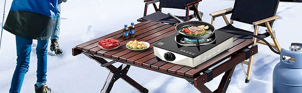 NJ NGB - S1 Indoor Portable Gas Stove - Single Burner Gas Hob Table Top Cooker LPG Cooker For Caravan Black Glass Freestanding Cooktop Camping Outdoor 4.2kW - Amazing Gadgets Outlet