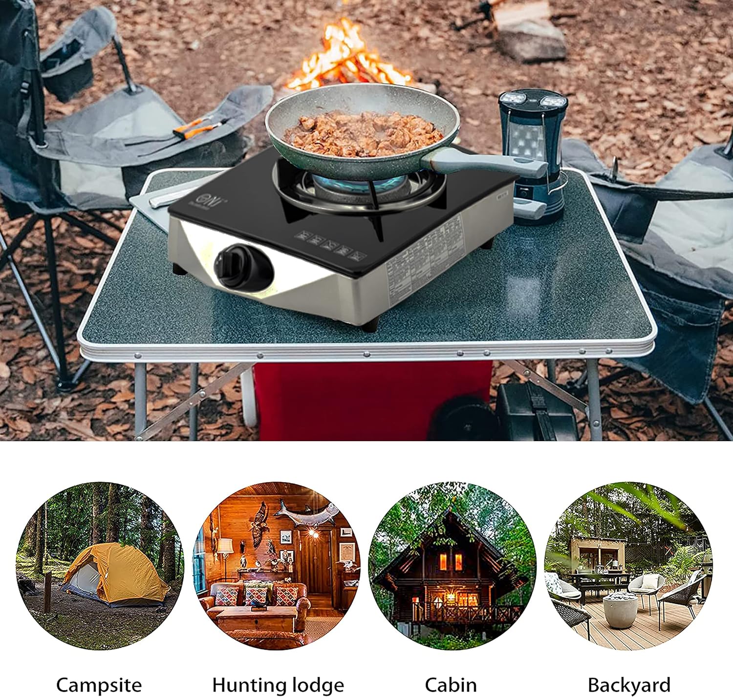 NJ NGB - S1 Indoor Portable Gas Stove - Single Burner Gas Hob Table Top Cooker LPG Cooker For Caravan Black Glass Freestanding Cooktop Camping Outdoor 4.2kW - Amazing Gadgets Outlet