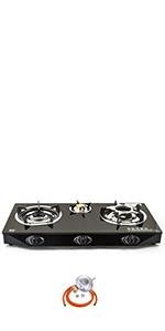 NJ NGB - S3 Indoor Gas Stove - 3 Burner Portable Gas Hob LPG Cooker Cooktop for Caravan Black Glass Freestanding Table Top for Home Kitchen Camping Garden Catering 7.8kW - Amazing Gadgets Outlet