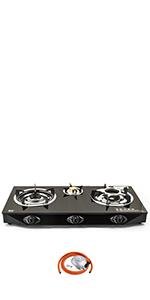 NJ NGB - S3 Indoor Gas Stove - 3 Burner Portable Gas Hob LPG Cooker Cooktop for Caravan Black Glass Freestanding Table Top for Home Kitchen Camping Garden Catering 7.8kW - Amazing Gadgets Outlet