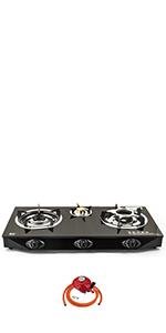 NJ NGB - S3 Indoor Gas Stove - 3 Burner Portable Gas Hob LPG Cooker Cooktop for Caravan Black Glass Freestanding Table Top for Home Kitchen Camping Garden Catering 7.8kW - Amazing Gadgets Outlet