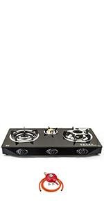 NJ NGB - S3 Indoor Gas Stove - 3 Burner Portable Gas Hob LPG Cooker Cooktop for Caravan Black Glass Freestanding Table Top for Home Kitchen Camping Garden Catering 7.8kW - Amazing Gadgets Outlet