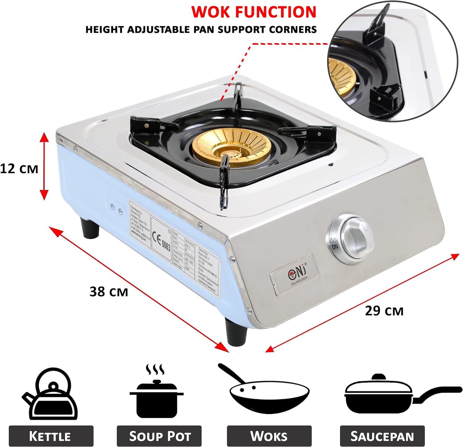 NJ NSD - 11 Portable Gas Stove 1 Burner - Wok Burner Ring Indoor Gas Cooker LPG Gas Hob Cooktop Stainless Steel Efficient Tabletop for Caravan Home Kitchen Camping Garden Catering - Amazing Gadgets Outlet