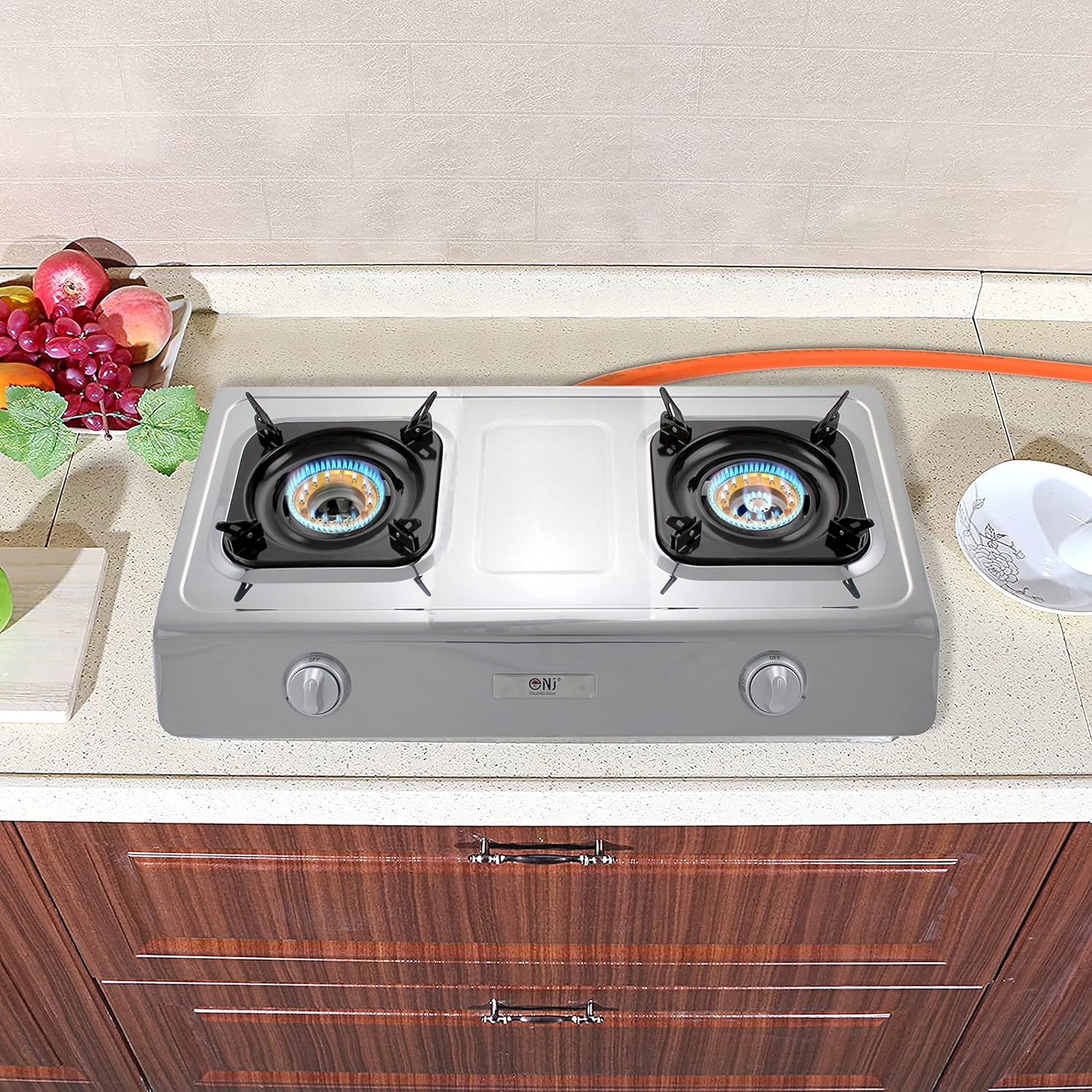 NJ NSD - 2 Portable Gas Stove 2 Burner - Wok Burner Ring Indoor Gas Cooker LPG Gas Hob Cooktop Stainless Steel Efficient Tabletop for Caravan Home Kitchen Camping Garden Catering - Amazing Gadgets Outlet