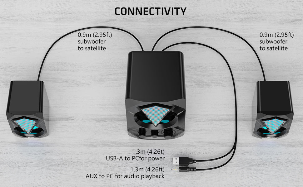 NJSJ PC Speakers with Subwoofer,USB - Powered Mini 2.1 Stereo Multimedia Speaker System with RGB Gaming LED Light up Wired 3.5mm Audio for Computer Laptop Monitor,Tablets,Music Player,11W - Amazing Gadgets Outlet