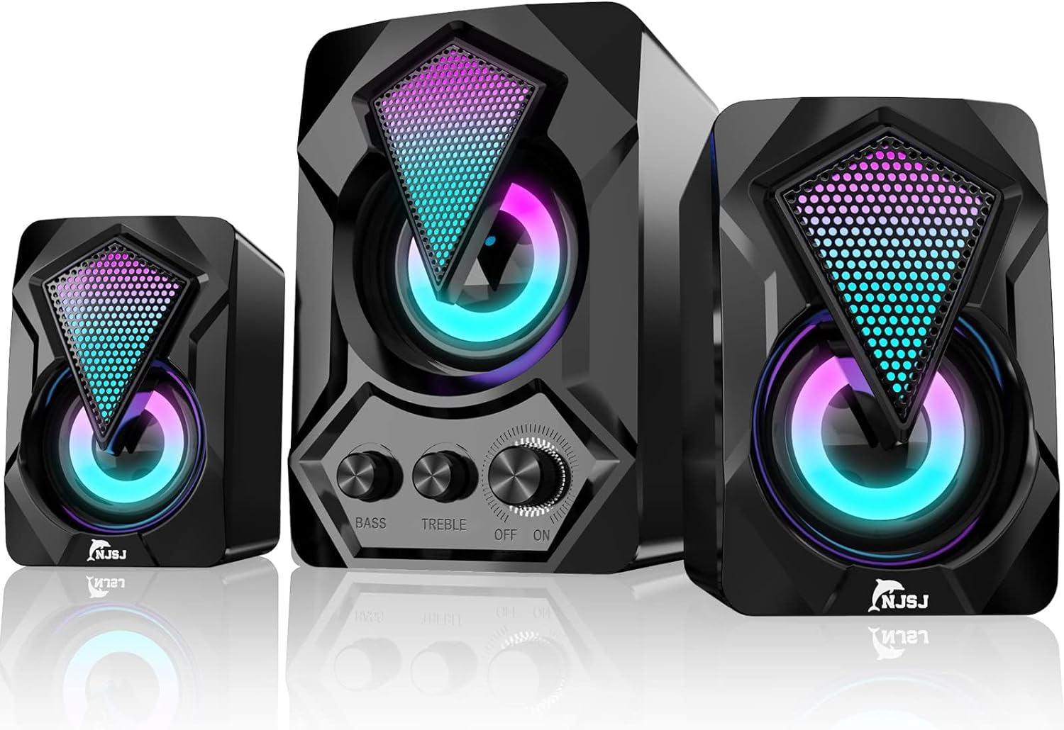 NJSJ PC Speakers with Subwoofer,USB - Powered Mini 2.1 Stereo Multimedia Speaker System with RGB Gaming LED Light up Wired 3.5mm Audio for Computer Laptop Monitor,Tablets,Music Player,11W - Amazing Gadgets Outlet