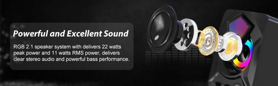 NJSJ PC Speakers with Subwoofer,USB - Powered Mini 2.1 Stereo Multimedia Speaker System with RGB Gaming LED Light up Wired 3.5mm Audio for Computer Laptop Monitor,Tablets,Music Player,11W - Amazing Gadgets Outlet