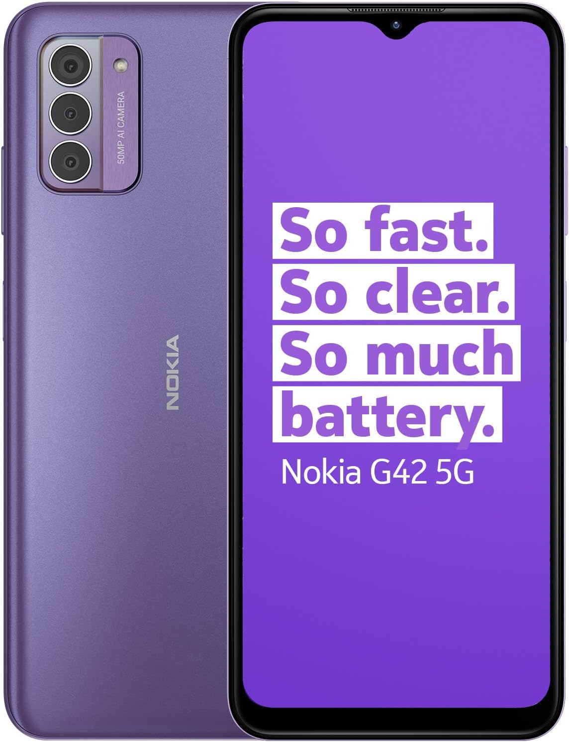 Nokia G42 5G 6.56” HD+ Smartphone Featuring Triple rear 50MP AI camera, 6GB/128GB Storage, 3 - day battery life, Android 13, OZO 3D audio capture, QuickFix repairability and Dual SIM - Purple - Amazing Gadgets Outlet