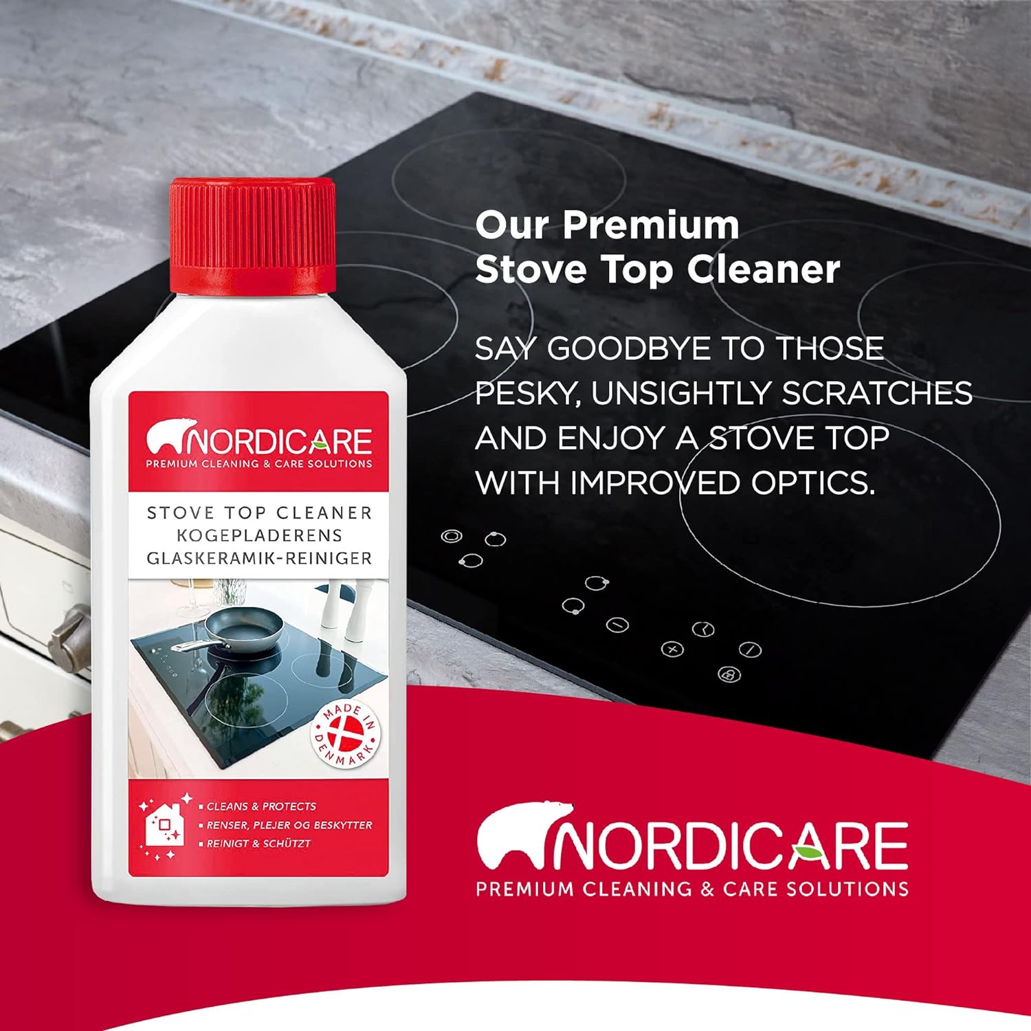 Nordicare Hob Cleaner Glass Ceramic - Induction Stove Top Cleaner Polish and Protector for Everyday Use - Made in Denmark (500ml) - Amazing Gadgets Outlet