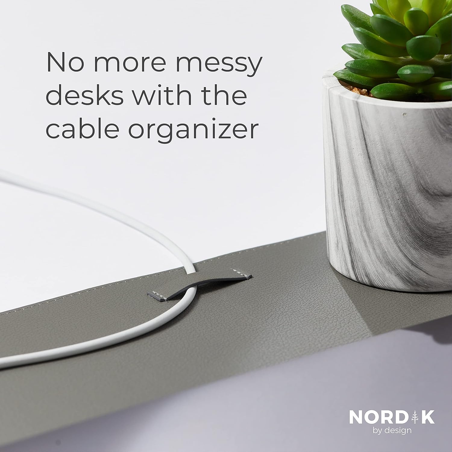 Nordik Leather Desk Mat Cable Organiser (Alaskan Grey 89 X 43 cm) Premium Extended Mouse Mat for Home Office Accessories - Non - Slip Vegan Leather Desk Pad Protector & Desk Blotter Pad - Amazing Gadgets Outlet