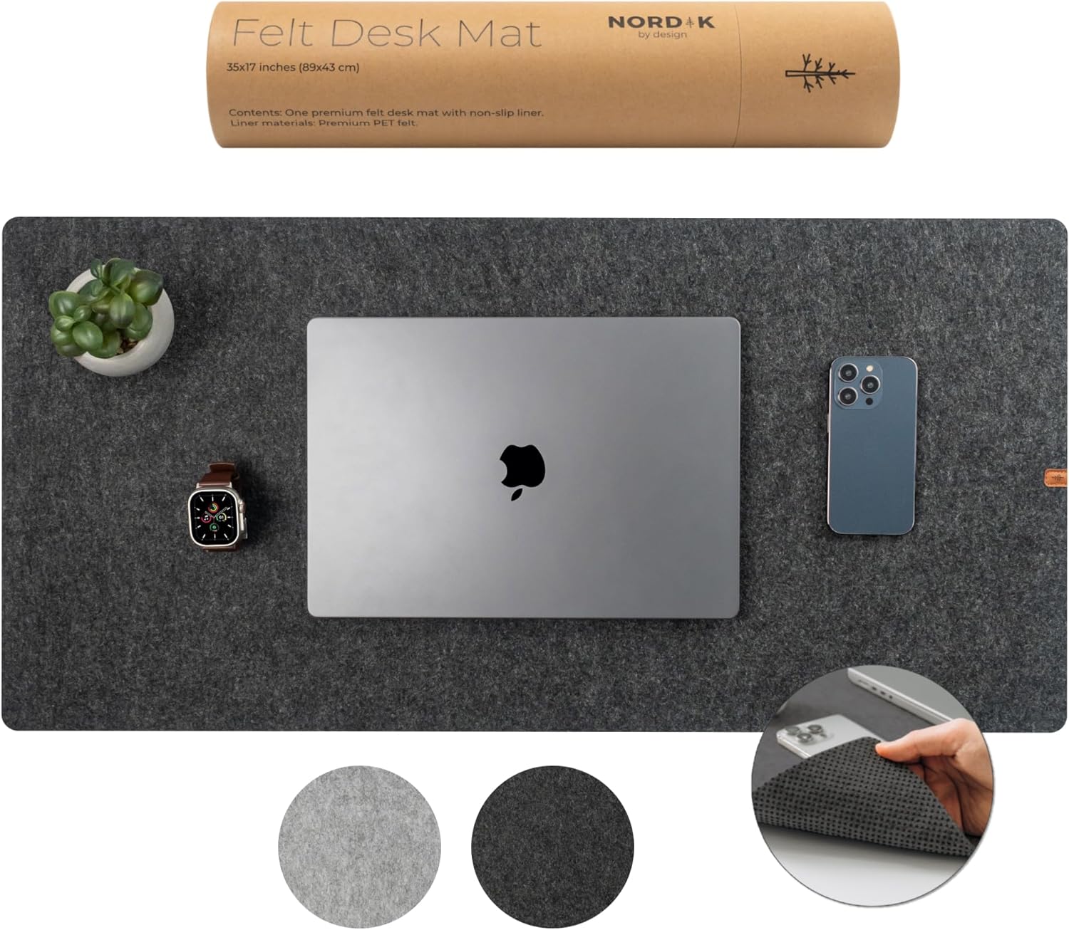 Nordik Leather Desk Mat Cable Organiser (Alaskan Grey 89 X 43 cm) Premium Extended Mouse Mat for Home Office Accessories - Non - Slip Vegan Leather Desk Pad Protector & Desk Blotter Pad - Amazing Gadgets Outlet