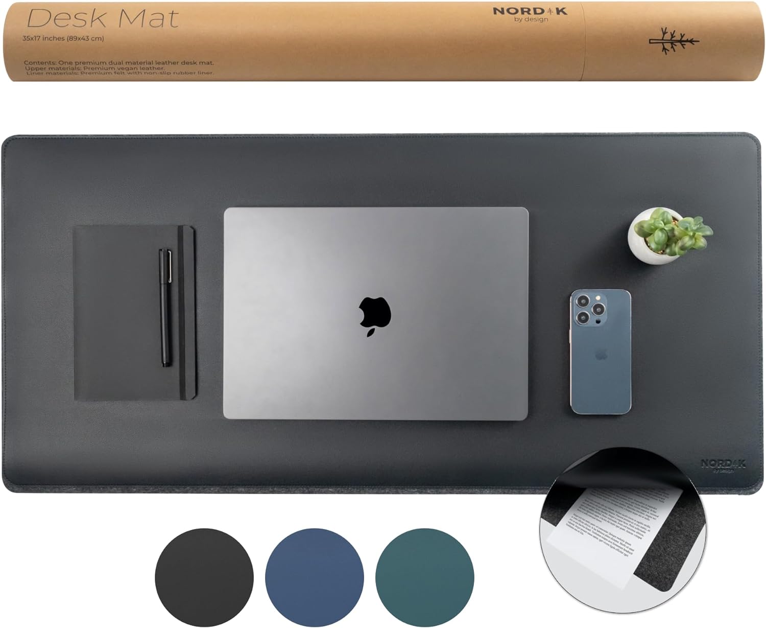 Nordik Leather Desk Mat Cable Organiser (Alaskan Grey 89 X 43 cm) Premium Extended Mouse Mat for Home Office Accessories - Non - Slip Vegan Leather Desk Pad Protector & Desk Blotter Pad - Amazing Gadgets Outlet