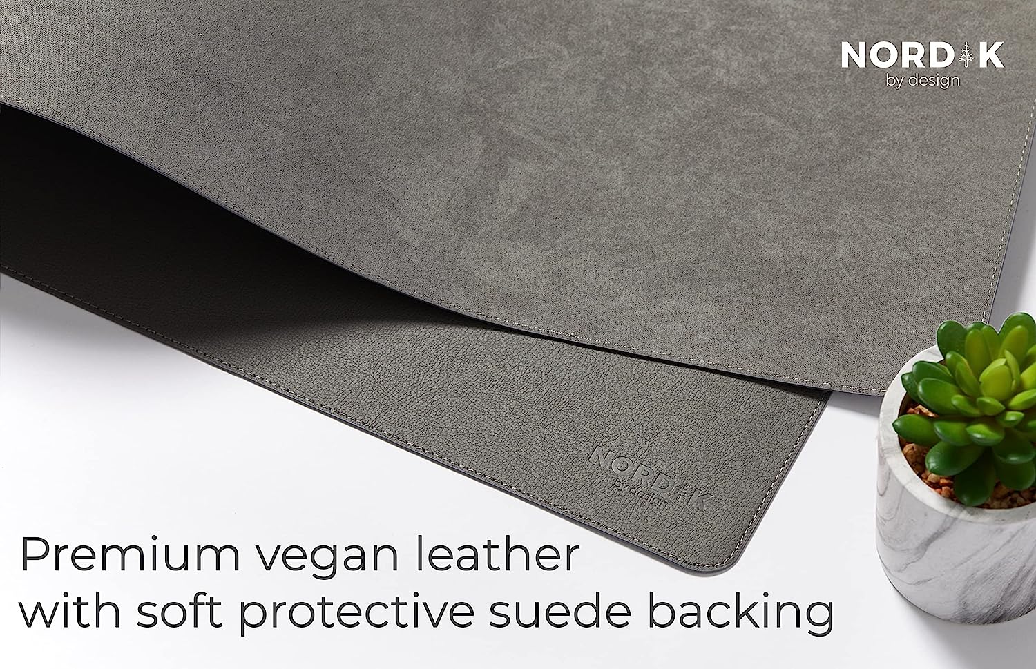 Nordik Leather Desk Mat Cable Organiser (Alaskan Grey 89 X 43 cm) Premium Extended Mouse Mat for Home Office Accessories - Non - Slip Vegan Leather Desk Pad Protector & Desk Blotter Pad - Amazing Gadgets Outlet