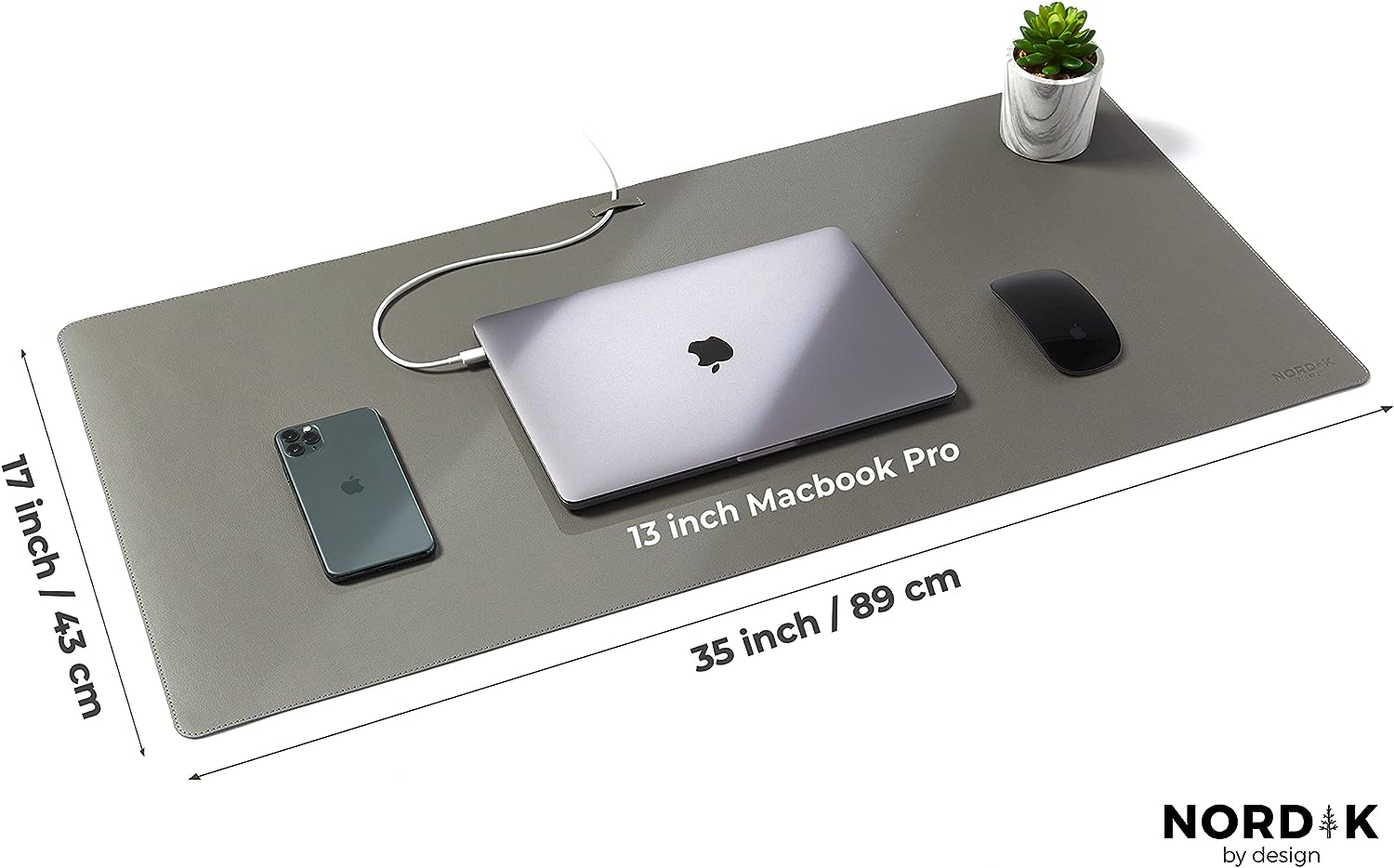 Nordik Leather Desk Mat Cable Organiser (Alaskan Grey 89 X 43 cm) Premium Extended Mouse Mat for Home Office Accessories - Non - Slip Vegan Leather Desk Pad Protector & Desk Blotter Pad - Amazing Gadgets Outlet