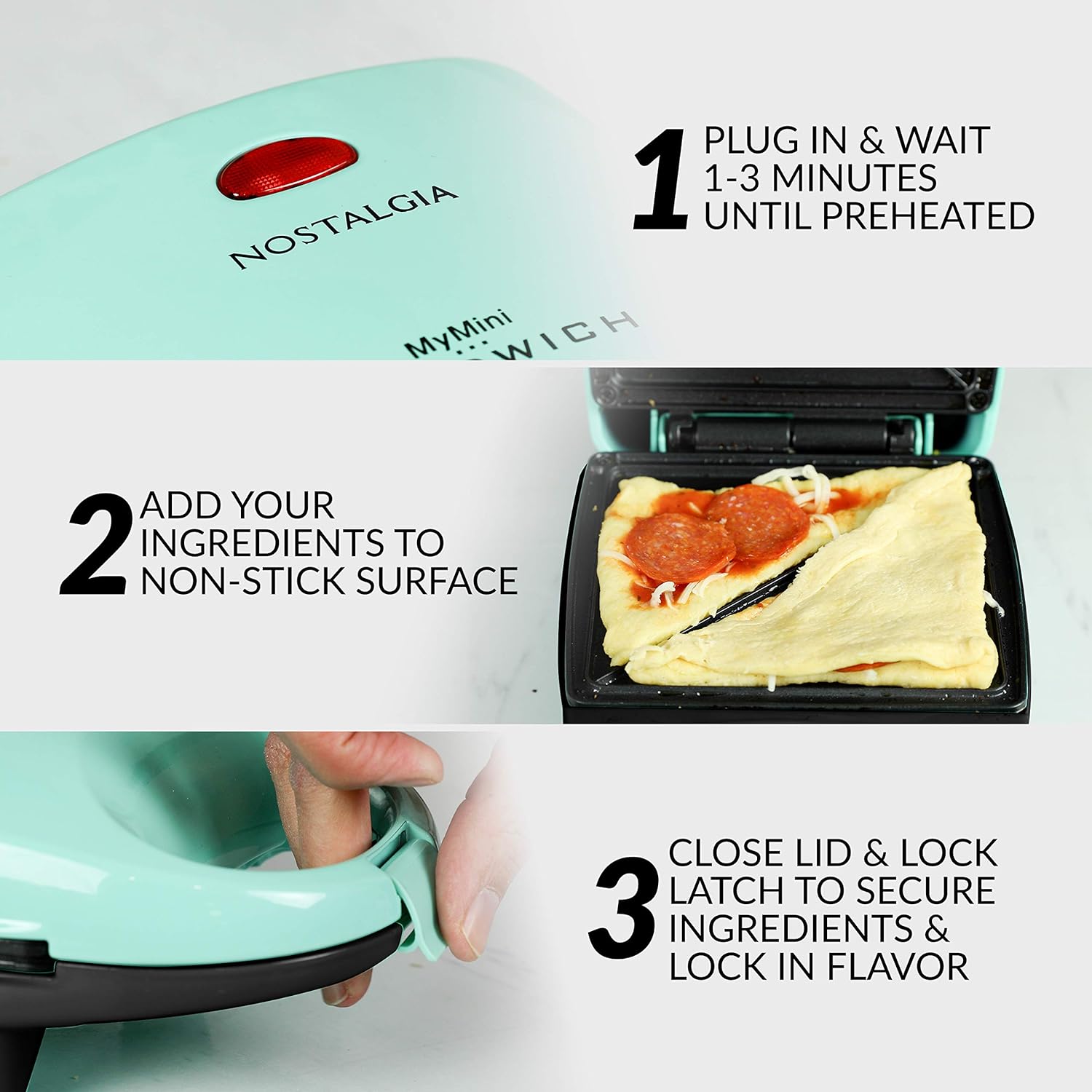 Nostalgia MSAND5MG MyMini Personal Sandwich Maker Pizza Pockets, Quesadillas, Breakfast, Paninis, Mini, Mint Green - Amazing Gadgets Outlet