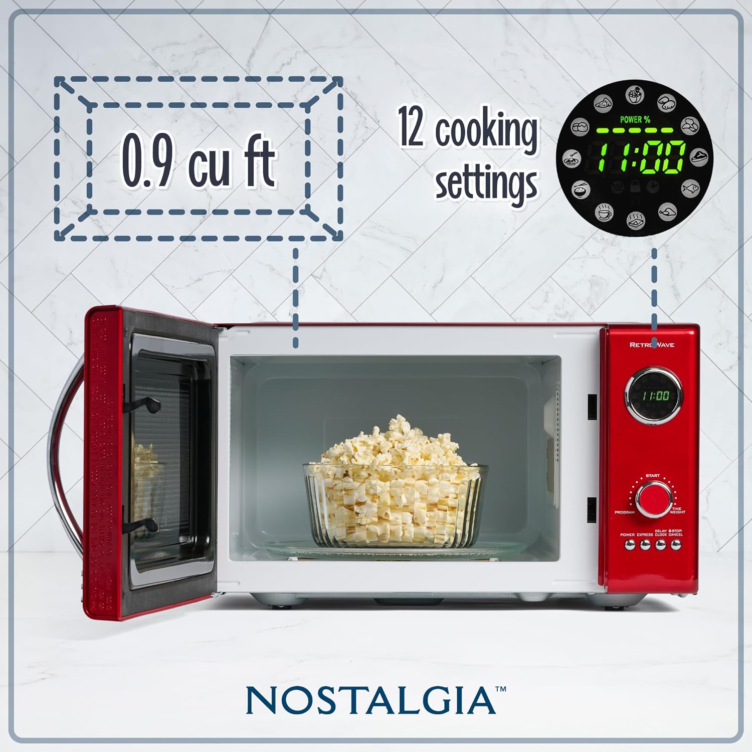 Nostalgia Retro 0.9 Cubic Foot 800 - Watt Countertop Microwave Oven, Cu.Ft, Red - Amazing Gadgets Outlet