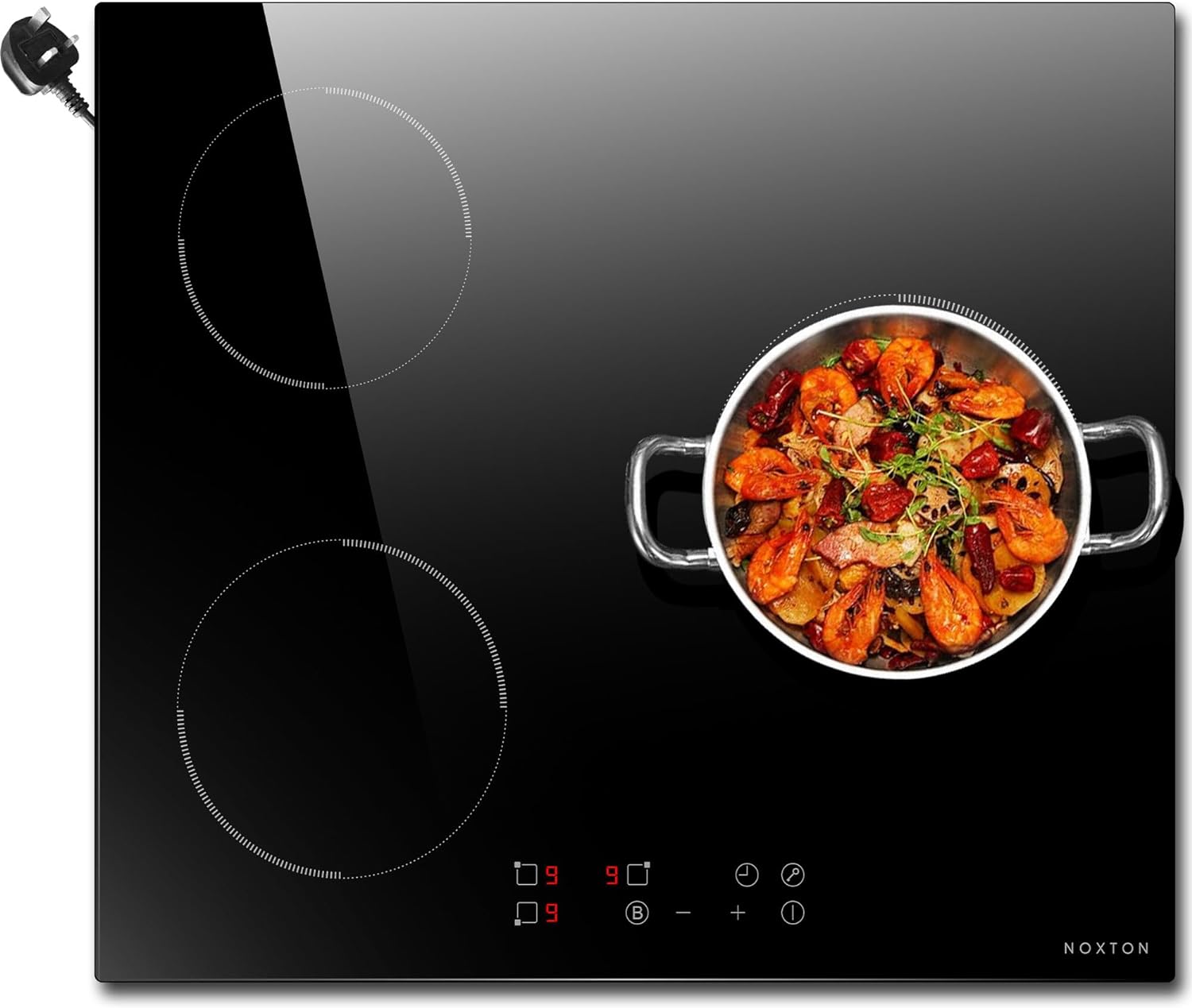 Noxton Plug in Induction Hob, 4 Zones Electric Hob 60cm, Touch Control with Child Safety Lock,UP to 99 Min Timer Black Crystal Glass - Amazing Gadgets Outlet