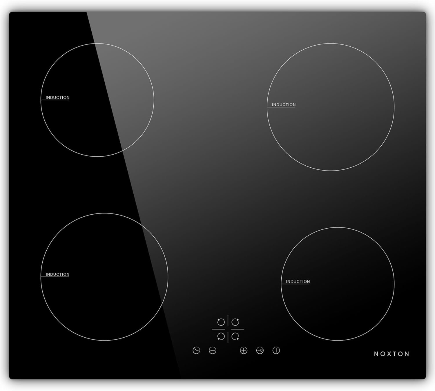 Noxton Plug in Induction Hob, 4 Zones Electric Hob 60cm, Touch Control with Child Safety Lock,UP to 99 Min Timer Black Crystal Glass - Amazing Gadgets Outlet