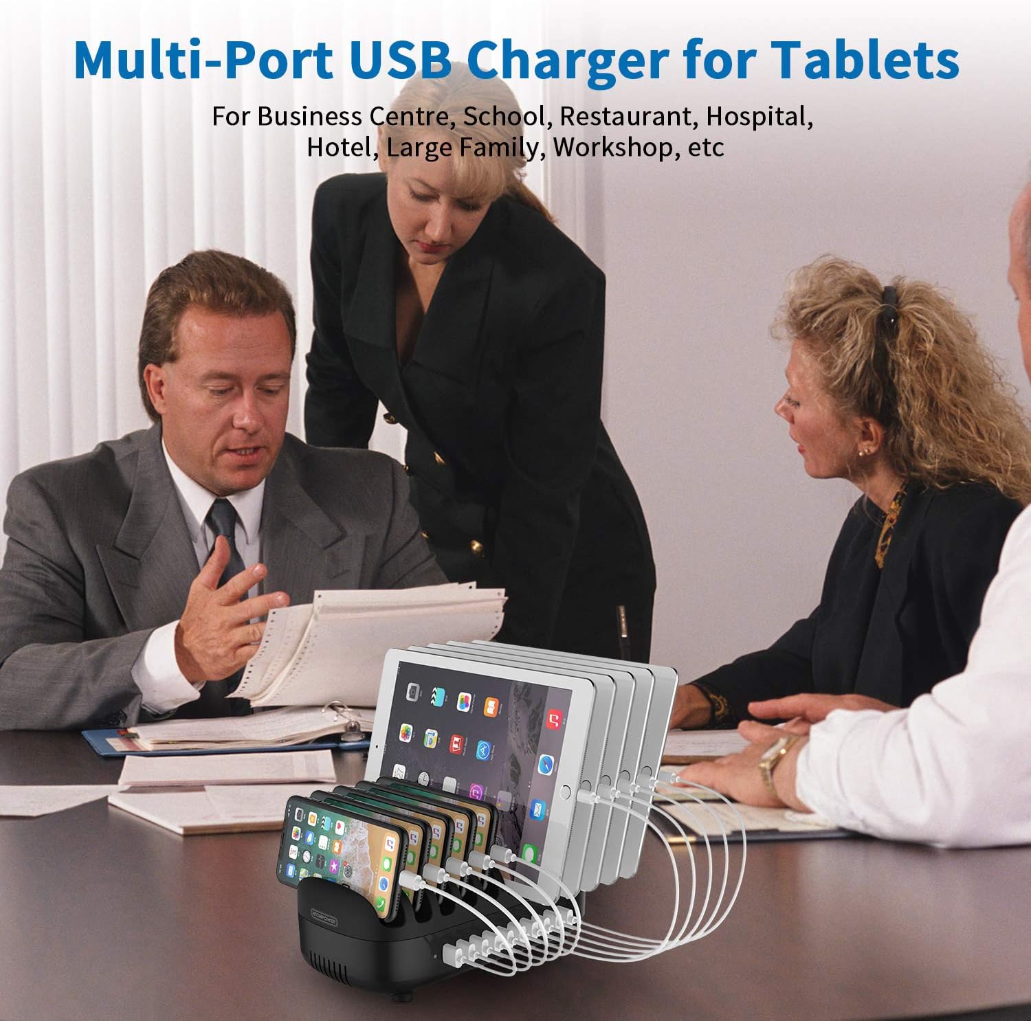 NTONPOWER Charging Station for 10 Tablets or Phones 120W Multi USB Charger for Docking Multiple Devices and Organise Desk - Black - Amazing Gadgets Outlet